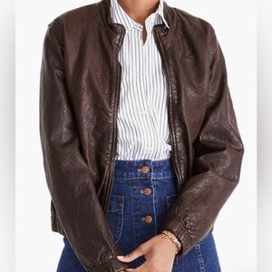 Madewell Leather Aviator Bomber Jacket in Brown Size Small